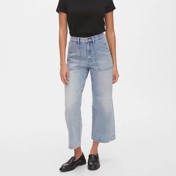 GAP Denim - GAP Wide Leg Cropped Utility Pocket Light Indigo Jeans